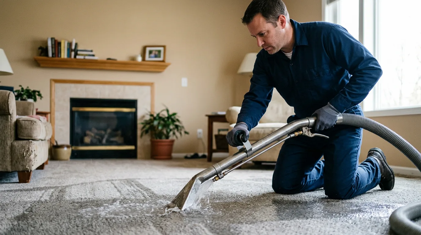 Water damage restoration technician working near San Marcos, TX